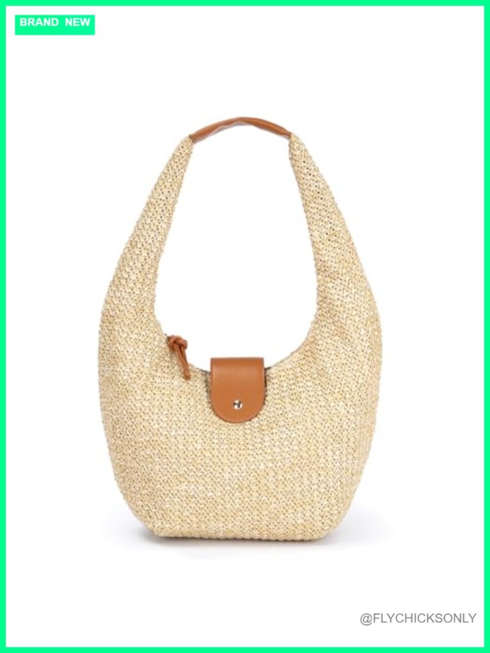 Straw Woven Hobo Shoulder Purse with Zipper Closure